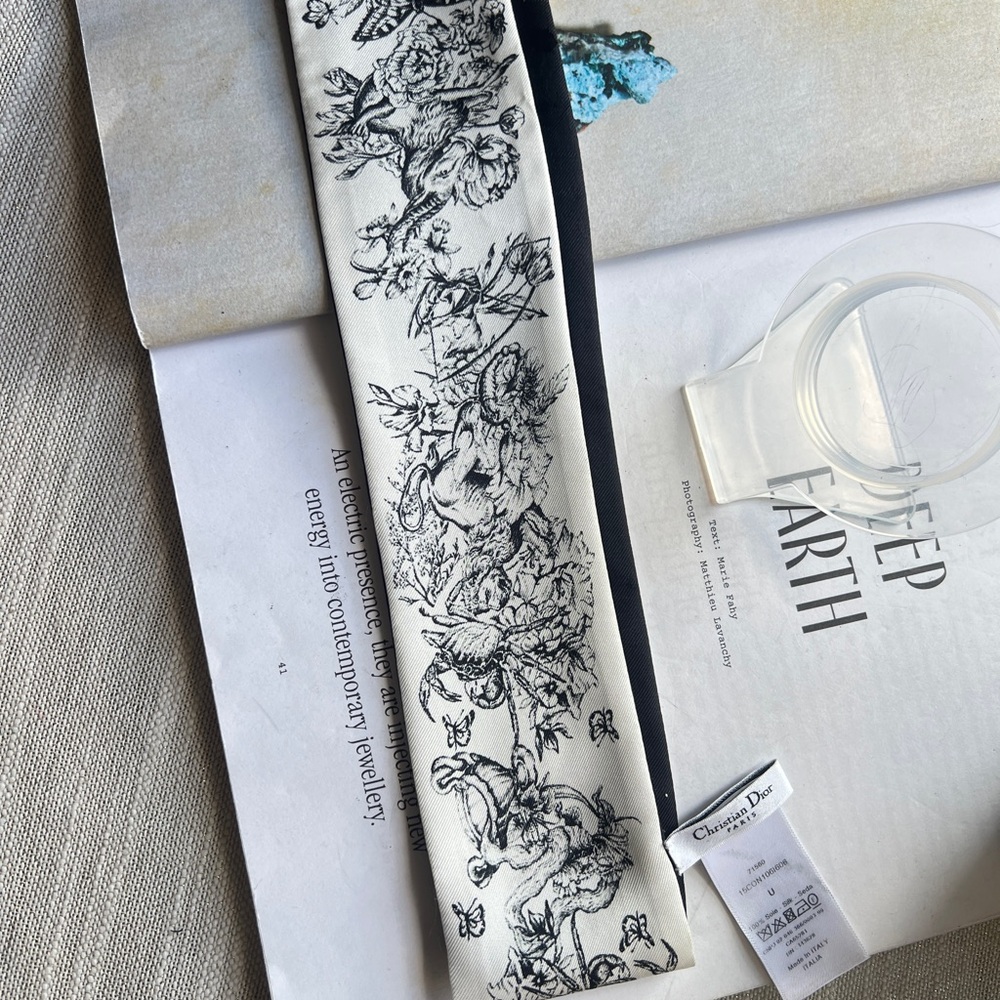 Dior White and Black Toile Silk Hair Scarf